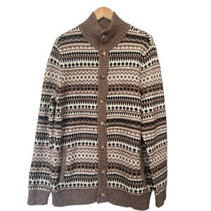 UpWest Cardigan Sweater Mens L Shawl Collar Wool Blend Fair Isle Cozy Grandpa